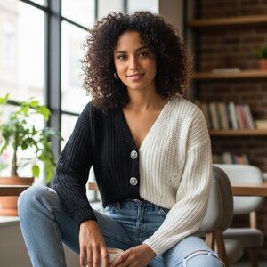 NWT Self-Portrait Two Tone Button-up Cardigan